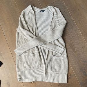 Basic Beige Long Cardigan with Pockets